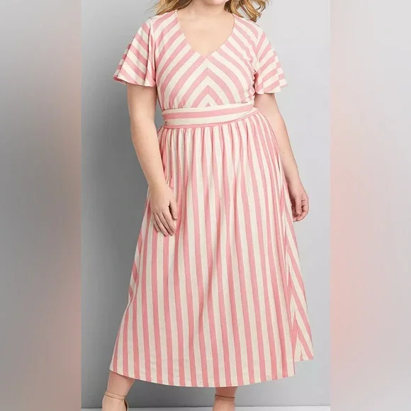 Lane Bryant Dresses Lane Bryant Cream Coral Pink Striped Comfy